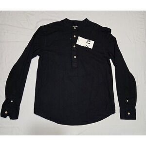 Zara Black Tunic Shirt Mens Small 100% Cotton Band Neck NWT Classic Minimalist
